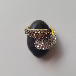 Teardrop bypass ring with brown and white crystal